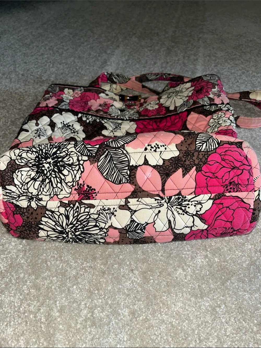 Floral Quilted Vera Bradley Mocha Rogue Tote Bag in Pink and Brown